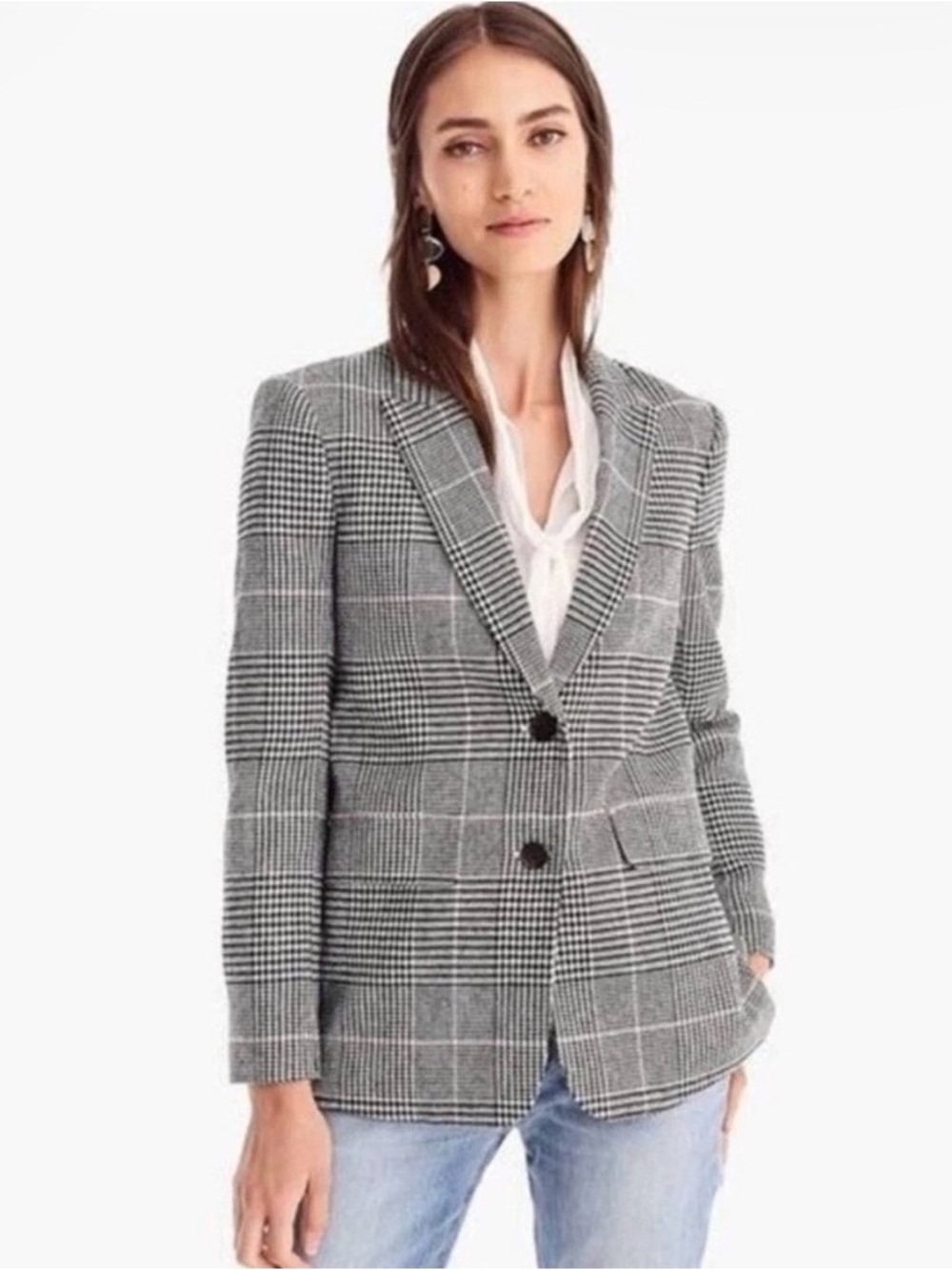 J. Crew Black and White Glen Plaid Boyfriend Blazer